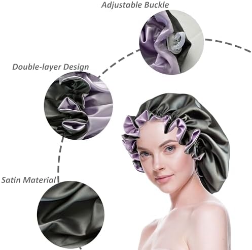 Silk Bonnet for Sleeping Satin Bonnets Double Layer Reversible Hair Cap Bonnet for Women Long Curly Braid Hair (Dark Grey) - Image 3