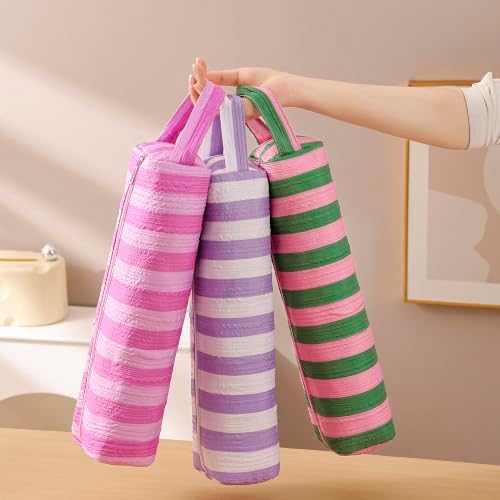 RSRSLEII Striped Hair Tools Travel Bag, Portable&Foldable, Rose Red&Pink - Image 7