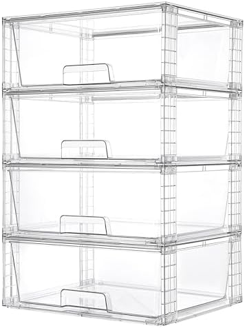 Vtopmart 4 Pack Large Clear Stackable Storage Drawers for Closet, Pantry by Vtopmart