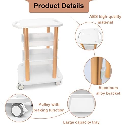 Elitzia Facial Trolley 4-Tier Rolling Spa Cart for Beauty Salon Gold - Image 3