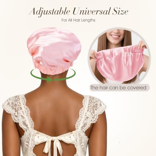 LC-dolida Satin Silk Bonnet for Sleeping Women Men, 2-in-1 Adjustable Hair Bonnet for Curly & Natural with Sleep Mask, Reduce Frizz, Lock in Moisture, Prevent Breakage and Tangles(Blush) - Image 6