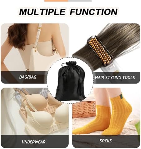 2 Pcs Silk Satin Wig Bags with Drawstring Tassel, Hair Storage Bags, Black Wig Packaging Sacks for Multiple Wigs Bundles Hair Extensions, Perfect for Home Salon Travel Gift - Image 3