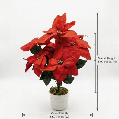 2 Pack Red Christmas Poinsettia Flowers in Pots, 18.9" Artificial Poinsettia Plants with Realistic Layered Petals, Speckled Pot and Moss Base for Holiday Indoor Decor, Table Centerpiece, Porch - Image 4