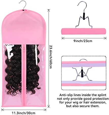 Wig Storage Bags with Hanger - Hair Extension Holder for Styling - Transparent Organizer Set (3PCS/PINK) - Image 2
