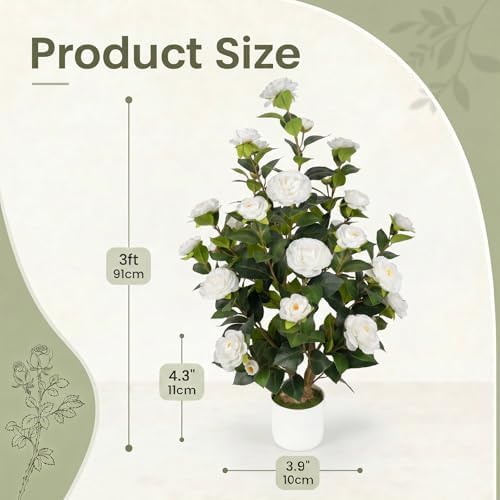 2 Pack 3FT Artificial Camellia Trees with White Flowers - Image 2