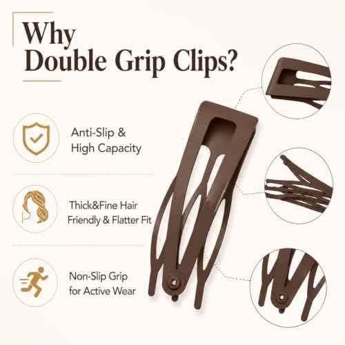 Chinco Dark Brown 24 Pcs Double Grip Hair Metal Snap Clips, 2 Inch - Image 4