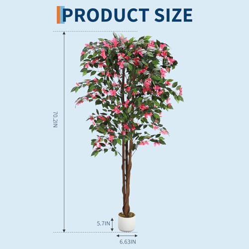 Garvee 6FT Artificial Bougainvillea Tree, Faux Silk Bougainvillea Plant in Pot, Indoor Outdoor Decor, Potted Faux Flower Tree for Home Office Garden Living Room - Image 3