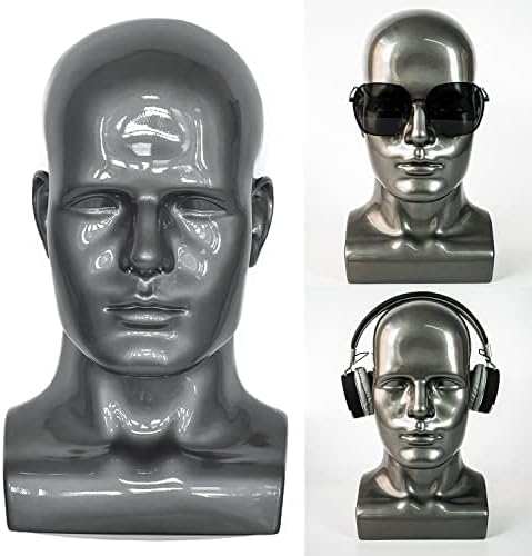 FanLin Male Mannequin Head Professional Manikin Head for Display Wigs Hats Headphone Mask Sunglasses Jewelry and Scravat Display Stand (Light grey) by FanLin