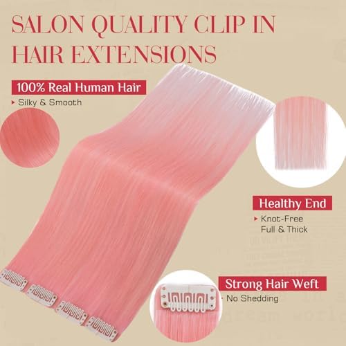 Rich Choices Real Human Hair Clip In Extensions-6 Pcs Single Clip Design-Invisible Clip in Extensions for Thin Hair-Hairpieces for Women/Men-14 Inches Pink-Halloween Hair Decorations - Image 3