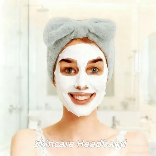 7 Pcs Spa Set, Facial Headband and Wristband Set, Skincare Accessories, College Style Girl Idea Gifts, Hair Accessories for Women and Girls（Grey） - Image 3