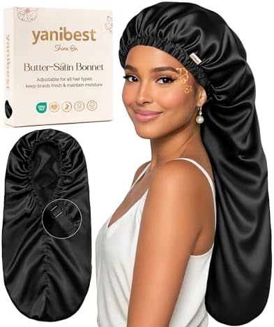 YANIBEST Adjustable Satin Sleep Bonnet, Double Layer Extra Long Hair Bonnet by yanibest