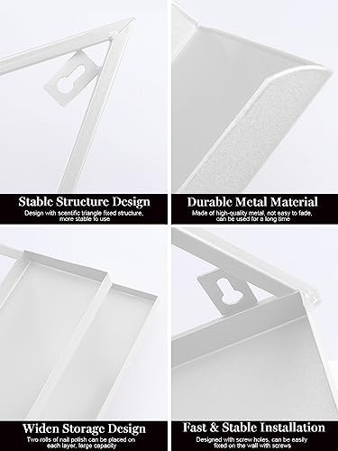 EBANKU 6PCS Nail Polish Racks 5 Tiers Nail Polish Shelf for Wall Triangular Display Rack Cosmetic Display Cases Lipstick Perfume Wall Shelf Essential Oil Organizers for Home Spa Nail Salon Shop(White) - Image 4