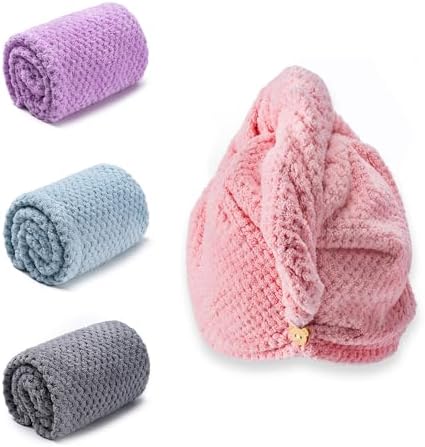 Amrules Hair Towel Wrap, 4 Packs Turbans for Wet Hair, 9.8" x 25.6" by Amrules