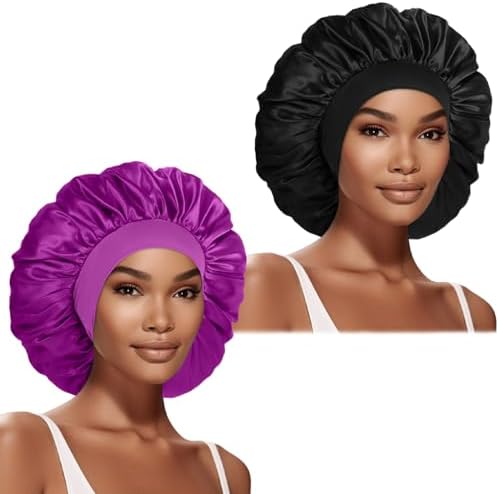 2 Pcs Extra Large Satin Hair Bonnet for Sleeping Cap by DUOMODRAGON