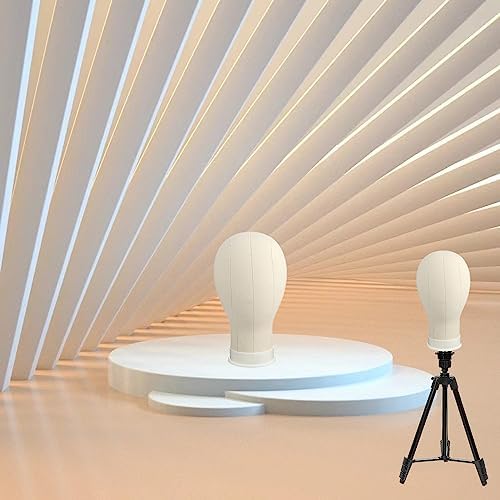 Wig Head Canvas Block Head for Wig Making Display Styling Manikin Head with Stand Mannequin Head with Mount Hole(22inch Off-white) - Image 5