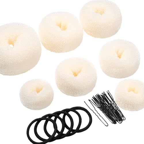 Teenitor Hair Bun Maker Set - 7 Hair Donut for Buns (1 Extra-Large, 2 Large, 2 Medium, 2 Small), 5 Elastic Bands, 20 Hair Pins, Cream White Color by PERFECTYOURBEAUTY