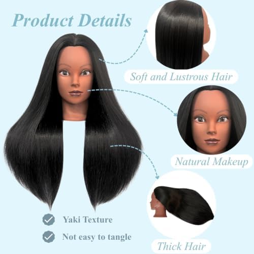 Black Mannequin Head with Hair, Cosmetology Mannequin Head for Braiding - Image 4