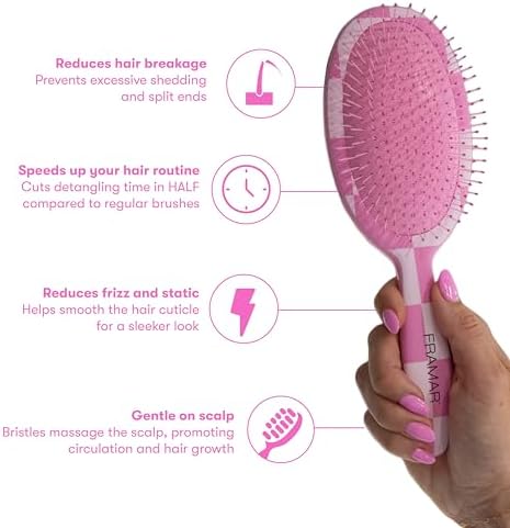 FRAMAR Checkered Hair Brush Detangler, Wet Hair Brushes For Women – Pink - Image 4