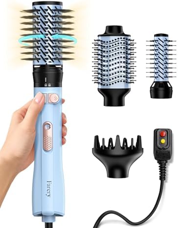 Farery Rotating Hot Air Brush Set 1000W — 4 in 1 Volumizer & Styling Finisher, Blow Dryer Brush with Diffuser, Hold-to-Rotate Round Brush for Volume, Smooth & Curl, Best for Fine to Medium-Thick Hair by FARERY
