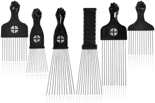 6 Pack Curly Afro Hair Metal Hair Picks, Metal Tool Hair Combs for Men Women Afro Wigs (Black) by MODSIGHT