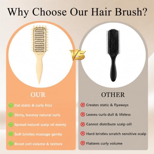 Curl Defining Brush for Curly Hair, Vented Detangling Hair Brush for Wet and Dry Styling, Curved Brush for Shaping and Smoothing Curl Clumps, Lightweight Hair Brush （Yellow） - Image 6