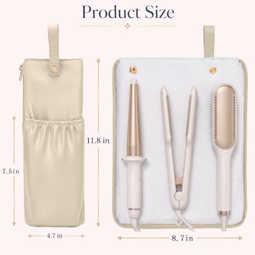 Hot Tools Travel Bag with Heat Resistant Mat, 2-in-1 Hair Tools Organizer Bag for Curling Iron, Flat Iron, Portable Holder & Mat with Cord Pocket for Home Travel(Beige) - Image 4