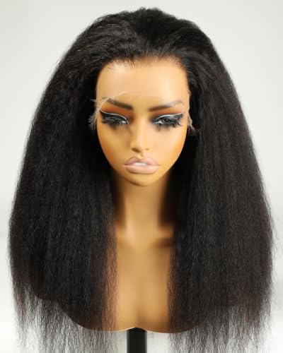 BEEOS Kinky Straight 13x6 Full Frontal SKINLIKE Real HD Lace Wig, 250% Density Human Hair Wig Pre-Plucked Bleached Knots Ultra-fitted Cap Design 24 Inch - Image 4