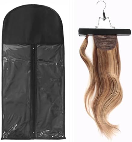 Hair Extensions Holder, Black Wig Storage Bag with Hanger, 23.6 Inch by FeiHong