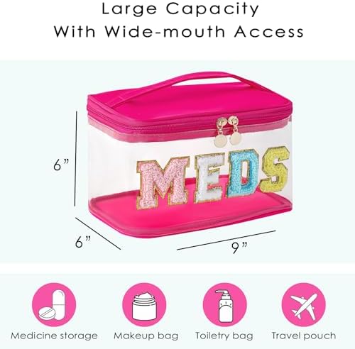 uekeboag Chenille Letter MEDS Clear Medicine Makeup Bag(01Hot Pink) - Image 2