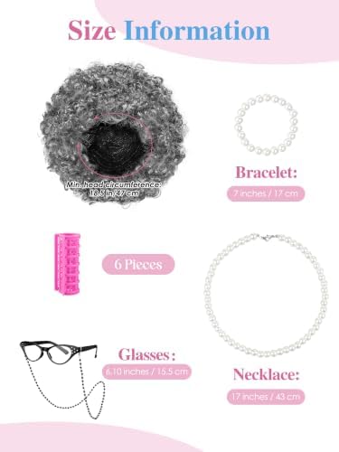 URATOT 5 Pieces Halloween Old Lady Wig Costume Set Grandma Wig Hair Rollers Glasses Chain Necklace Bracelet - Image 4