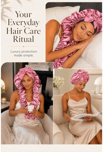 Double Layer Slik Like Satin Bonnet, 33-43" XXL Bonnet for Braids Long Hair - Image 5