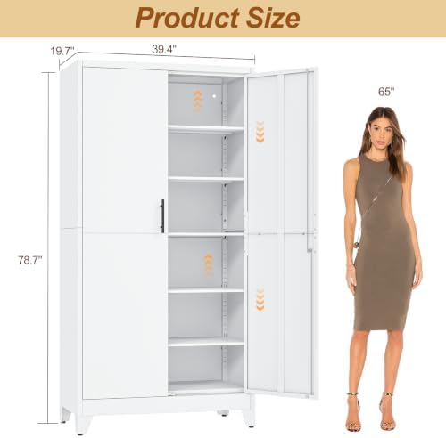 79" White Metal Storage Cabinet with 2 Doors and 5 Adjustable Shelves,Steel Garage Tool Cabinet, File Cabinet,Kitchen Pantry Cabinet for Home,Office,Garage,School,Warehouse - Image 3