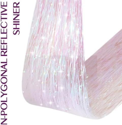 IDN BEAUTY Hair Tinsel Clip In Bright White Sparkle Hair Extensions 24 Inch 6pcs - Image 3