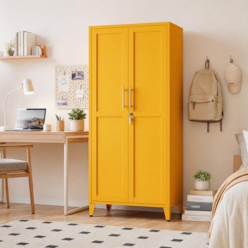 Metal Storage Cabinet with Lock,Yellow Steel Tool Cabinet with 3 Adjustable Shelves,61 Tall Freestanding Heavy Duty Garage Locker for Home Office Kitchen 61" H X 27.6" W X 13.8" D - Image 6