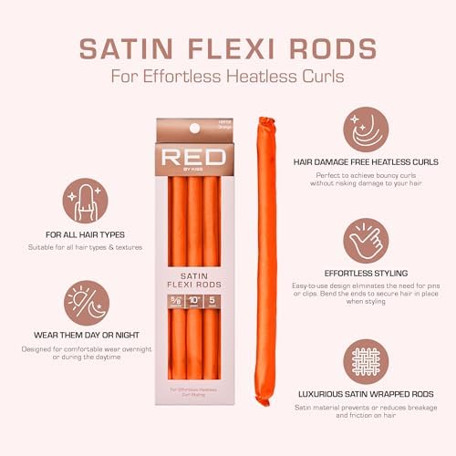 Red by Kiss Satin Flexi Heatless Curling Rods, Damage Free & Frizz Free No Heat Soft Curls, Silky Satin to Prevent Breakage, Comfortable Pin-Free Styling, Gentle Rollers for All Hair Types - Image 5