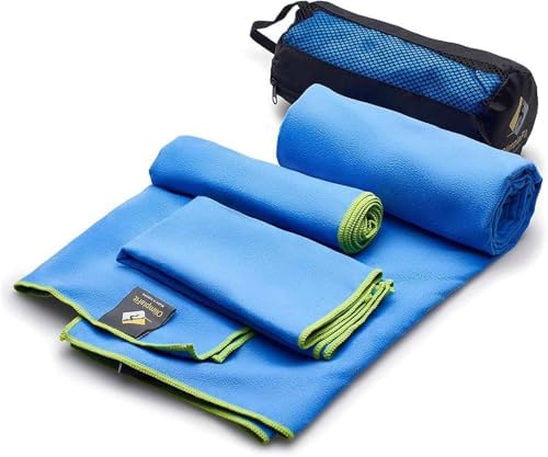 OlimpiaFit Quick Dry Towel - 3 Size Pack of Lightweight Microfiber Travel Towels w/Bag - Fast Drying Towel Set for Camping, Beach, Gym, Backpacking, Sports, Yoga & Swim Use by OlimpiaFit