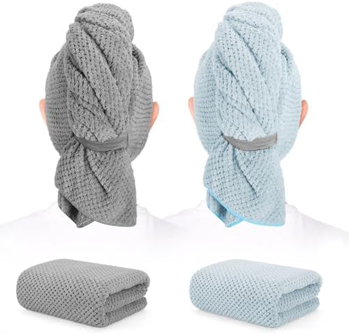 2 Pack Microfiber Hair Towel XL 41" x 24" Fast Dry, Soft, Absorbent by BEofferDirect
