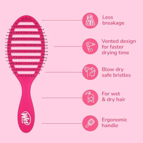 Wet Brush Speed Dry Hair Brush - Pink - Vented Design and Ultra Soft HeatFlex Bristles Are Blow Dry Safe With Ergonomic Handle Manages Tangle and Uncontrollable Hair - Pain-Free - Image 4