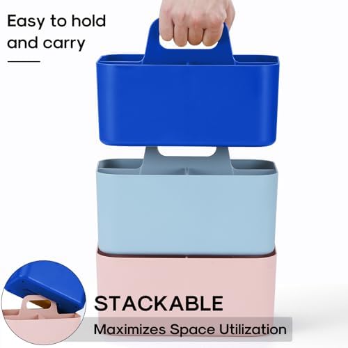 Multiuse Caddy Organizer with Handle, Portable Plastic Tote Bin - Art Craft, Stationary Pen Marker Crayons, Makeup Hair Supplies Storage - Bathroom, Classroom, Dorm, Office, Desk Holder - Dark Blue - Image 6