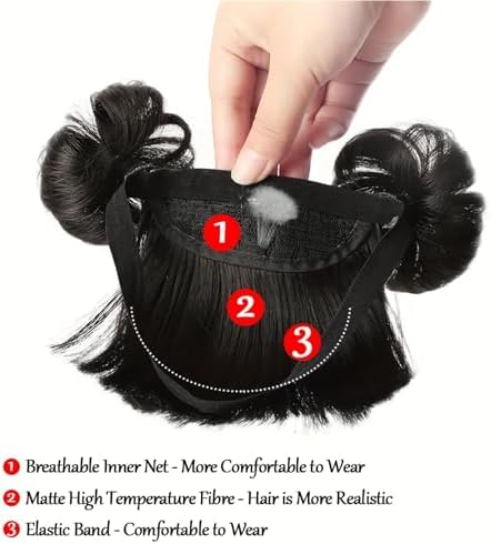 Doll Wig Baby Wig, Natrual Black Baby Wigs for Girls Infant, Girl Headbands with Bangs, High Temperature Silk Bangs Headband with Head Buckle - Image 4