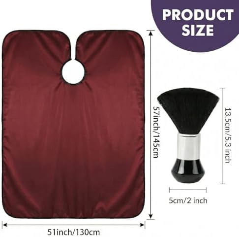 Professional Barber Cape with Neck Brush & Disposable Neck Paper, Wine Red - Image 2