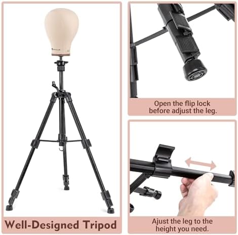 HYOUJIN Heavy Duty Wig Stand with 23" Mannequin Head for Making,Display - Image 6