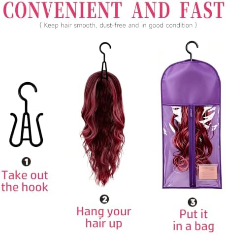 8PCS Wig Storage Bags with Hanger Hair Extension Holder Wig Bag-Purple - Image 3