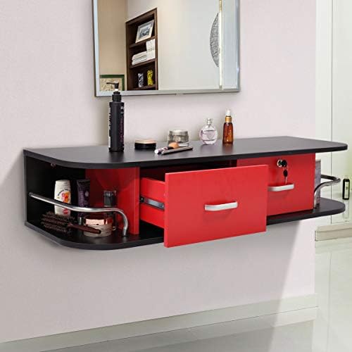 RESHABLE Wall Mount Salon Station with Locked Drawers,Black and Red - Image 2