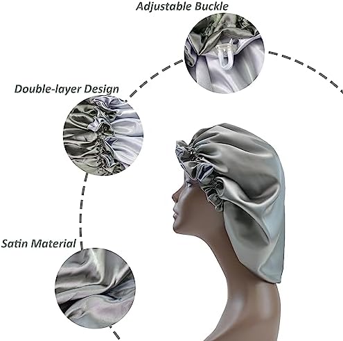 Silk Bonnet for Sleeping Satin Bonnets Double Layer Reversible Hair Cap Bonnet for Women Long Curly Braid Hair (Charcoal) - Image 3