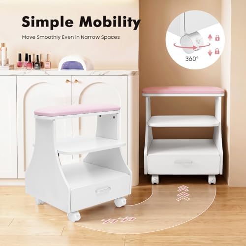 Pedicure Foot Rest Trolley with Wheels and Drawer - Image 3