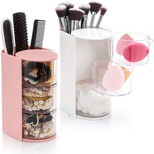 Eorbow 2 Pack Hair Accessories Organizer, 3-layer Rotatable Hair Tie Holder, Clear Acrylic Hair Brush Storage Box for Girls, Bathroom Makeup Container Case for Headband Bow Clip Cotton Swab by Eorbow