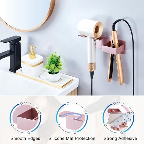 Hair Dryer Holder Wall Mounted, Hair Straightener Holder Metal, Adhesive Blow Dryer and Hair Straightener Holder, Bathroom Bedroom Hair Tool Organizer for Flat Iron,Curling Iron,Hairdryer (Rose Gold) - Image 3
