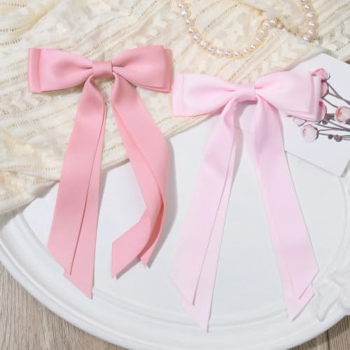 6PCS Pink Tone Hair Bows, Large Ribbon Bow Hair Clips for Girls Women Cute Ponytail Holder Accessories for Toddlers Kids Teens - Image 7