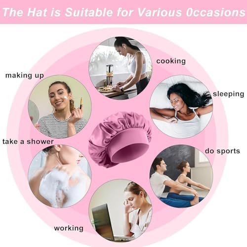 4Pcs Silk Satin Bonnets for Sleeping - Elastic Wide Band Wrap for Black Women Men,Silk Bonnets for Curly Hair Cap for Sleeping (Bean Paste Pink & Black & Purple & Brown) - Image 5